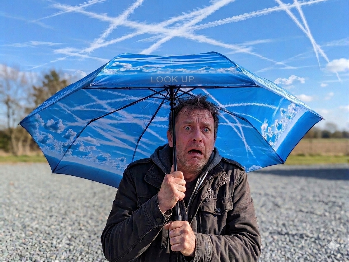 "LOOK UP." Chemtrail Fallout Shield Umbrella (Novelty)